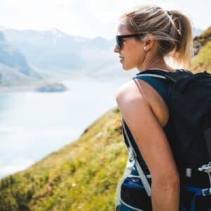 Woman hiking looking relaxed