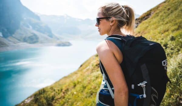 Woman hiking looking relaxed